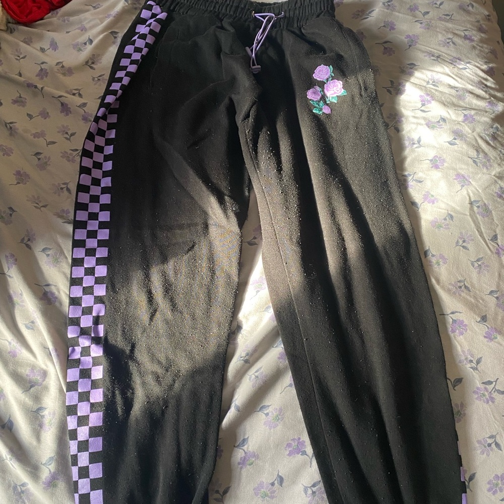Kids Black and Purple Checkered Pants